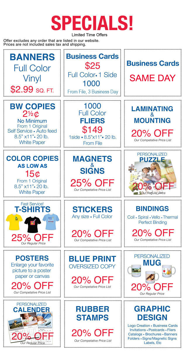 LA Copycenter printing specials